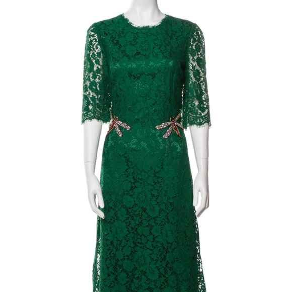 Dolce & Gabbana Dragonfly-Embellished Lace Midi Dress Gorgeous Classic - Picture 6 of 11